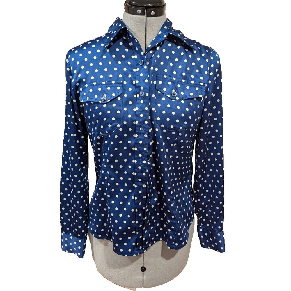 Pendleton Button Up Shirt 6P Blue White Polka Dot Silky Western Retro Blouse